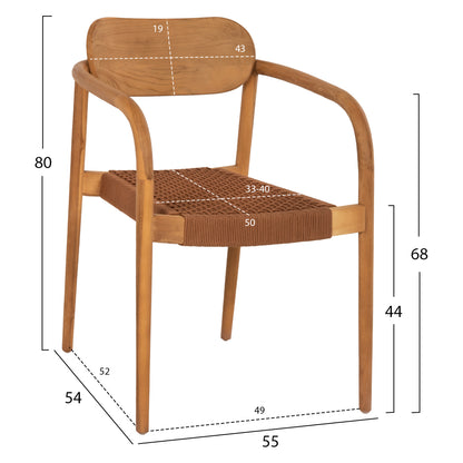 ARMCHAIR OSLO HM9636.01 TEAK WOOD IN NATURAL & BROWN ROPE 55x54x80Hcm.