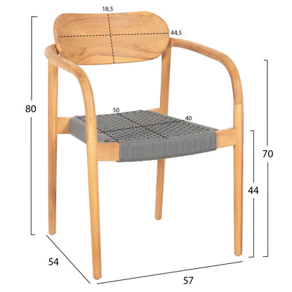 ARMCHAIR OSLO HM9636.08 TEAK WOOD IN NATURAL & GREY ROPE 55x54x80Hcm.