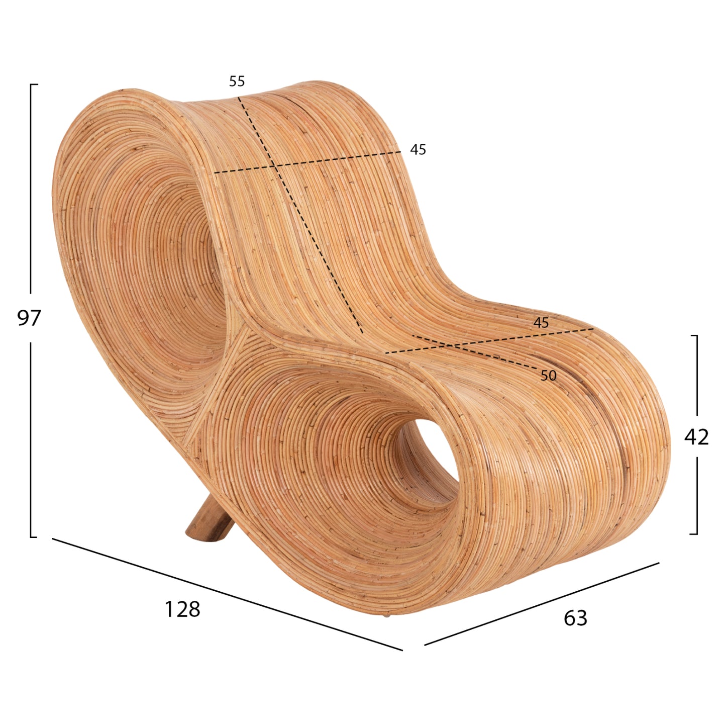 ARMCHAIR CURVY LOUNGE HM9645.01 RATTAN IN NATURAL COLOR 63x128x97Hcm.
