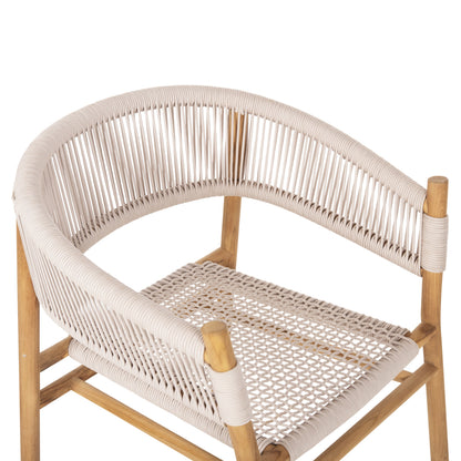 DINING ARMCHAIR IRVING HM9763 TEAK WOOD IN NATURAL COLOR AND BEIGE ROPE 60x55x78Hcm.