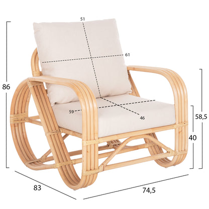 ARMCHAIR BARONESS HM9813 NATURAL RATTAN AND WHITE CUSHIONS 81x90x92Hcm.