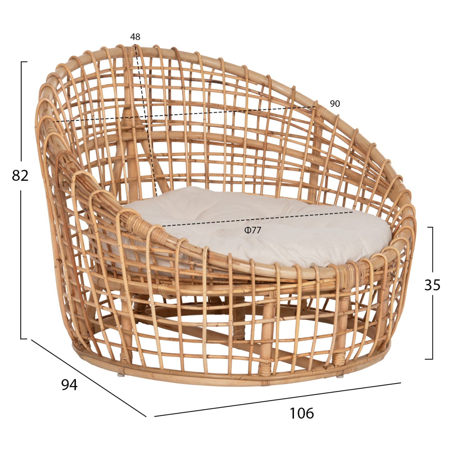 ARMCHAIR-NEST ENTO HM9814 RATTAN IN NATURAL SHADE-BEIGE CUSHION 85x75x67Hcm.