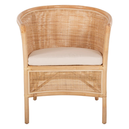 ARMCHAIR APRON HM9818 PERFORATED RATTAN IN NATURAL COLOR-WHITE CUSHION 75x70x85Hcm.