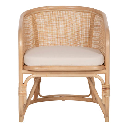 ARMCHAIR KIKO HM9839 RATTAN IN NATURAL POLISHED COLOR-WHITE CUSHION 61x71x76Hcm.