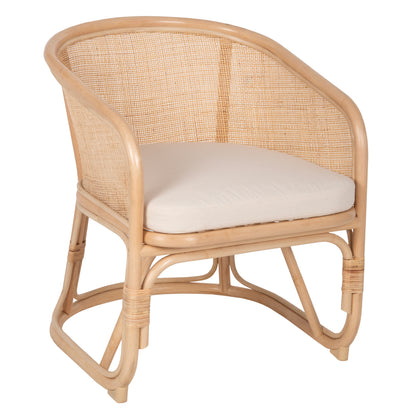 ARMCHAIR KIKO HM9839 RATTAN IN NATURAL POLISHED COLOR-WHITE CUSHION 61x71x76Hcm.