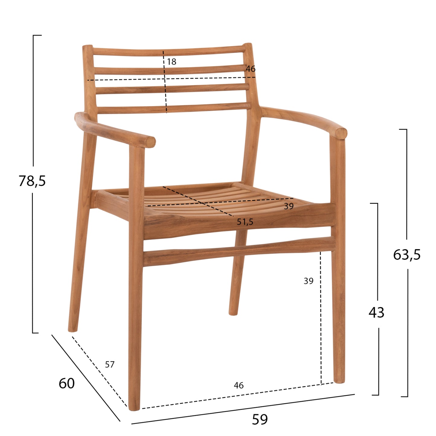 ARMCHAIR MOOSEN HM9936 SOLID TEAK WOOD IN NATURAL 59x60x78.5H