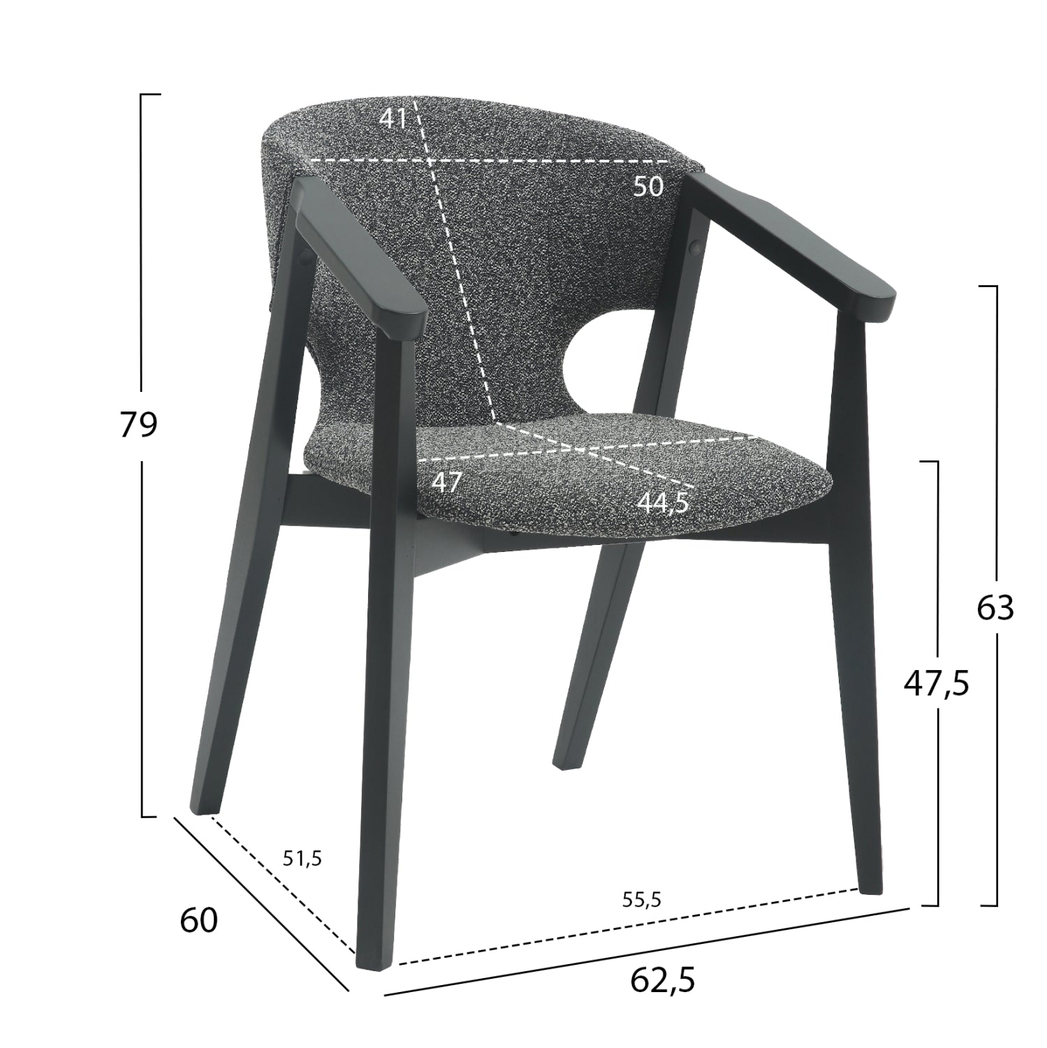 DINING ARMCHAIR YEGER HM9995.01 BEECH WOOD IN BLACK-DARK GREY FABRIC 59x58x78Hcm.