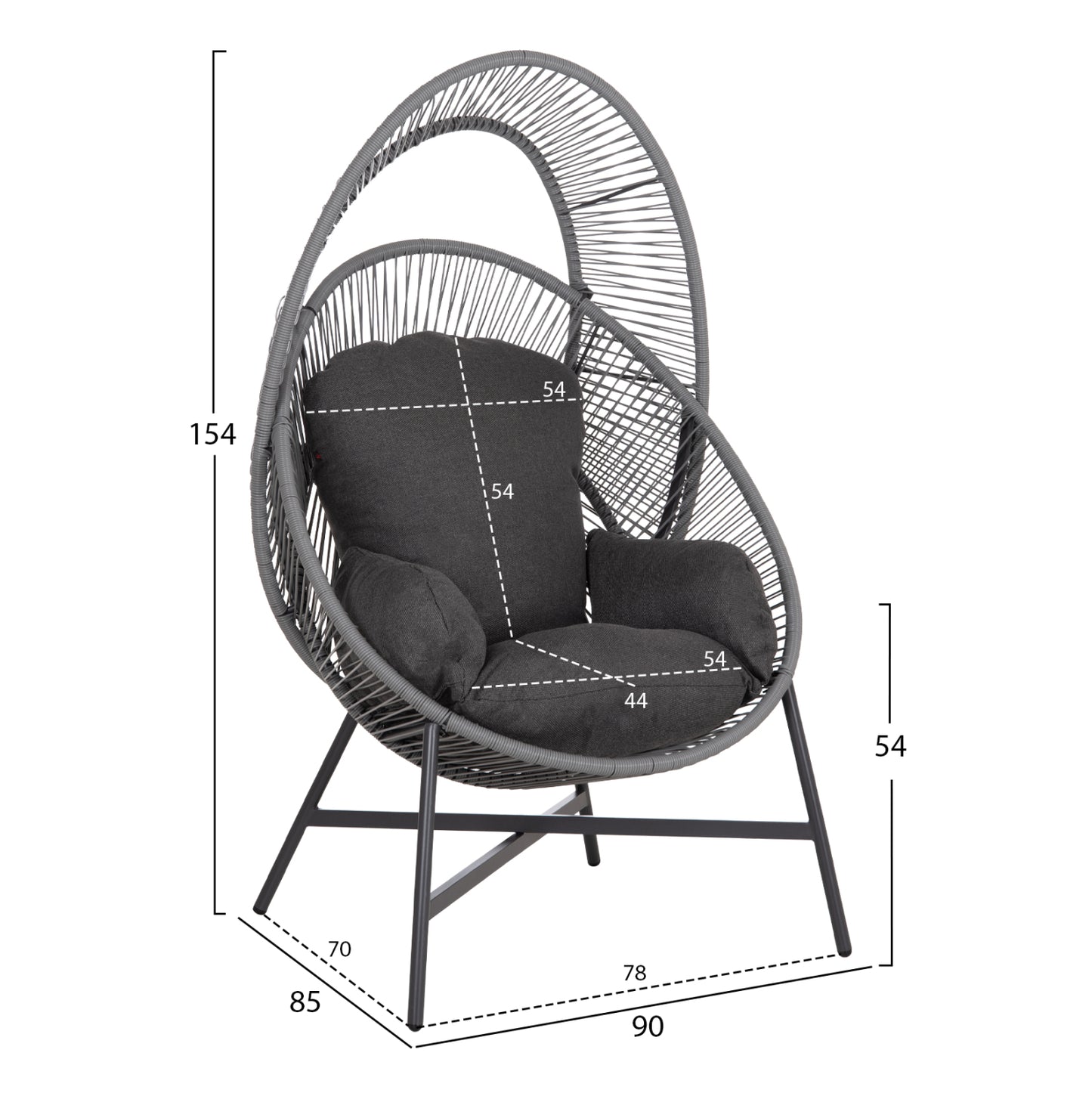 ARMCHAIR NEST-TYPE RULER HM6506.01 GREY STEEL-P.E.RATTAN-CUSHIONS 90x85x154Hcm