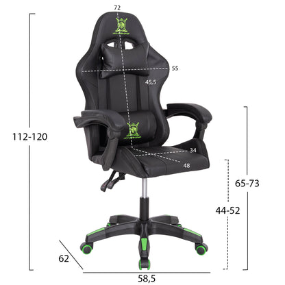 GAMING ARMCHAIR DARREN HM1203.03 BLACK-GREEN PVC 58.5x100x120Hcm.