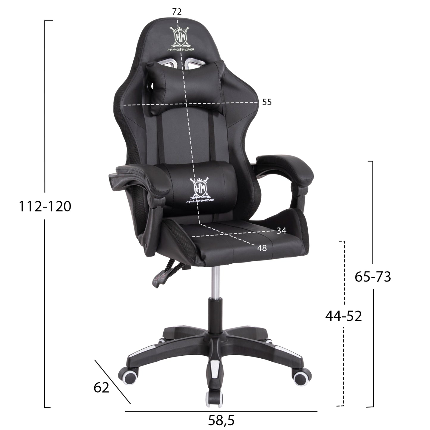 GAMING ARMCHAIR DARREN HM1203.04 BLACK-WHITE PVC 58.5x100x120Hcm.