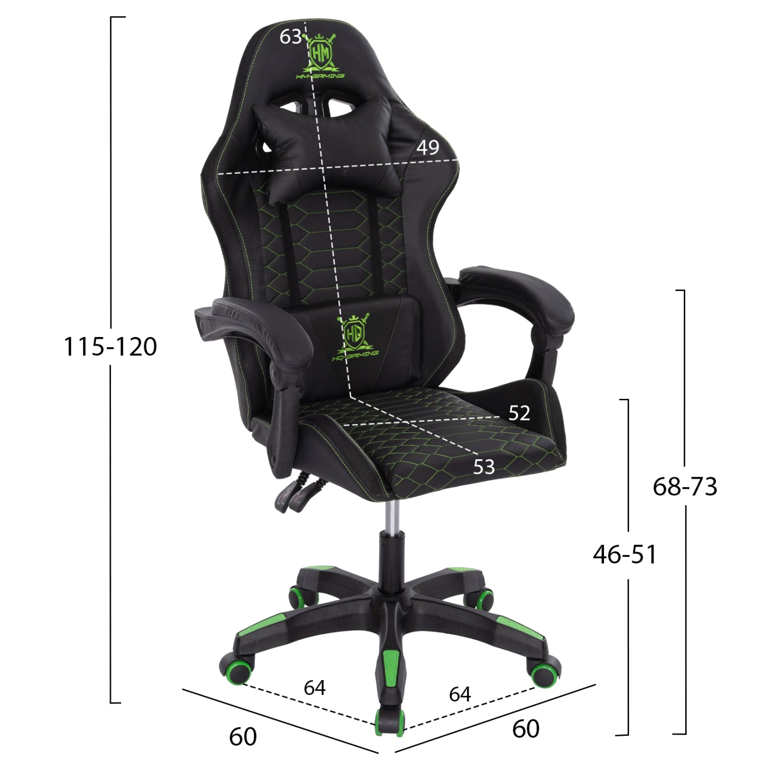 GAMING ARMCHAIR LOOT HM1204 BLACK-GREEN PVC 60x60x120Hcm.