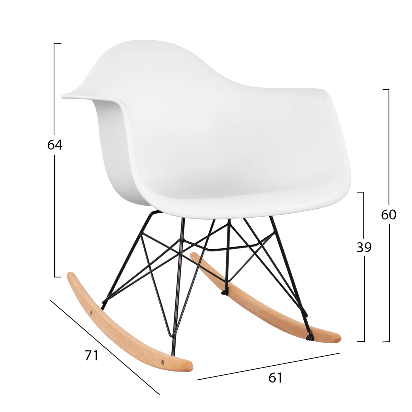 Rocking Armchair, white seat-Black frame HM0035.11 61x71x64 cm