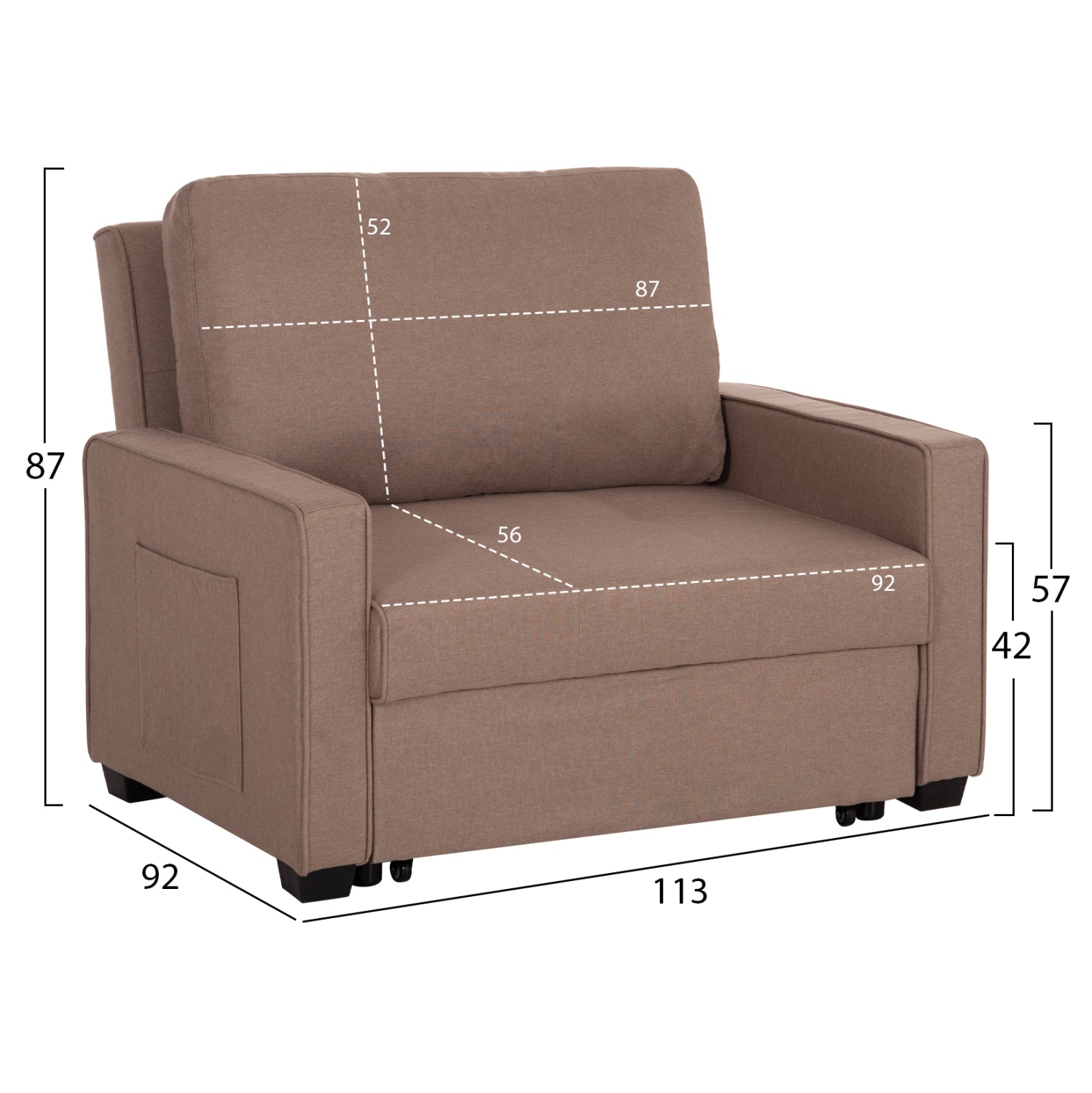 ARMCHAIR-BED KANNA HM3083.02 BEIGE FABRIC 113x92x87Hcm