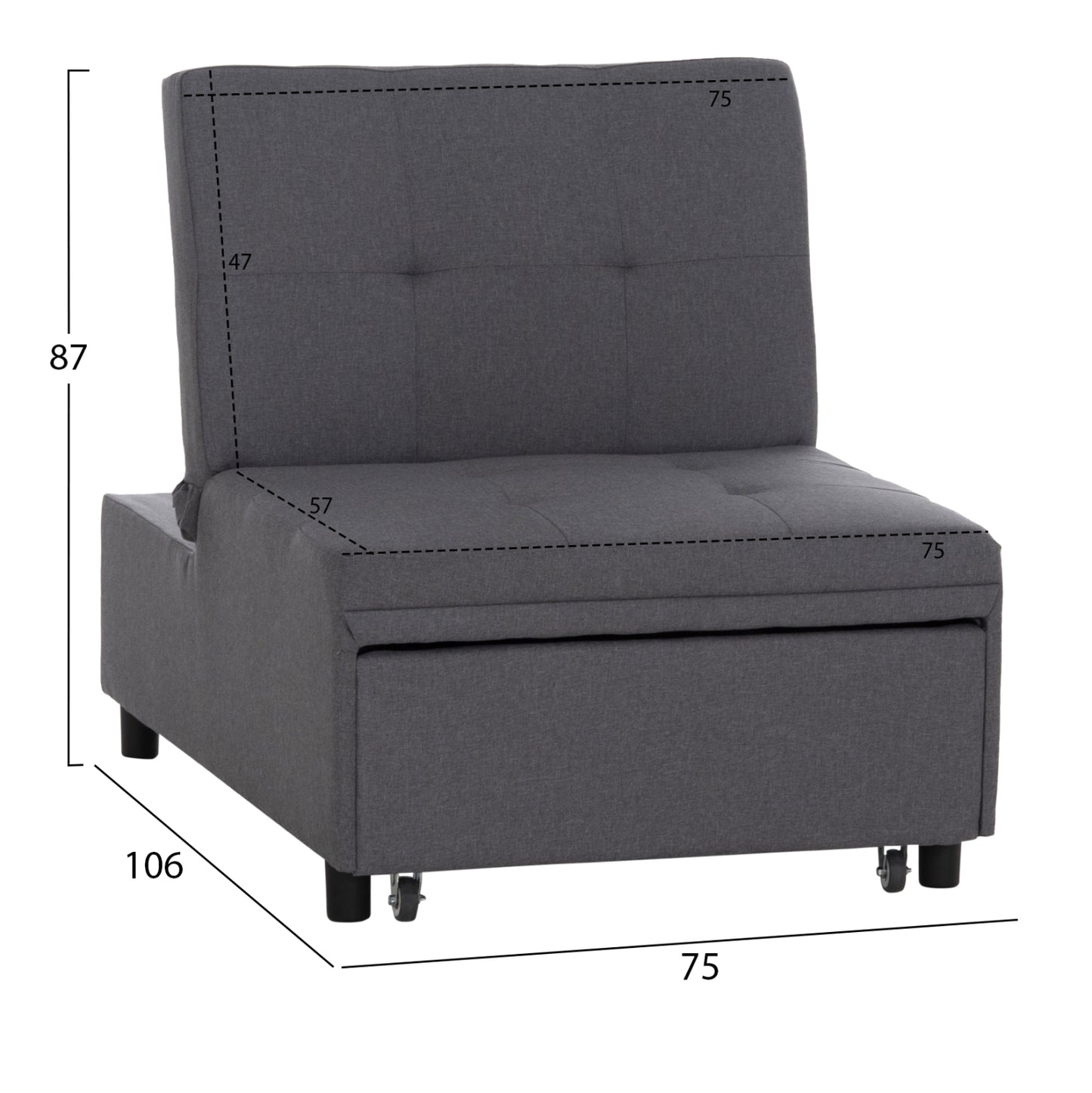 LOUNGE CHAIR-BED LIBRE HM3295.01 GREY FABRIC 75x106x87Hcm.