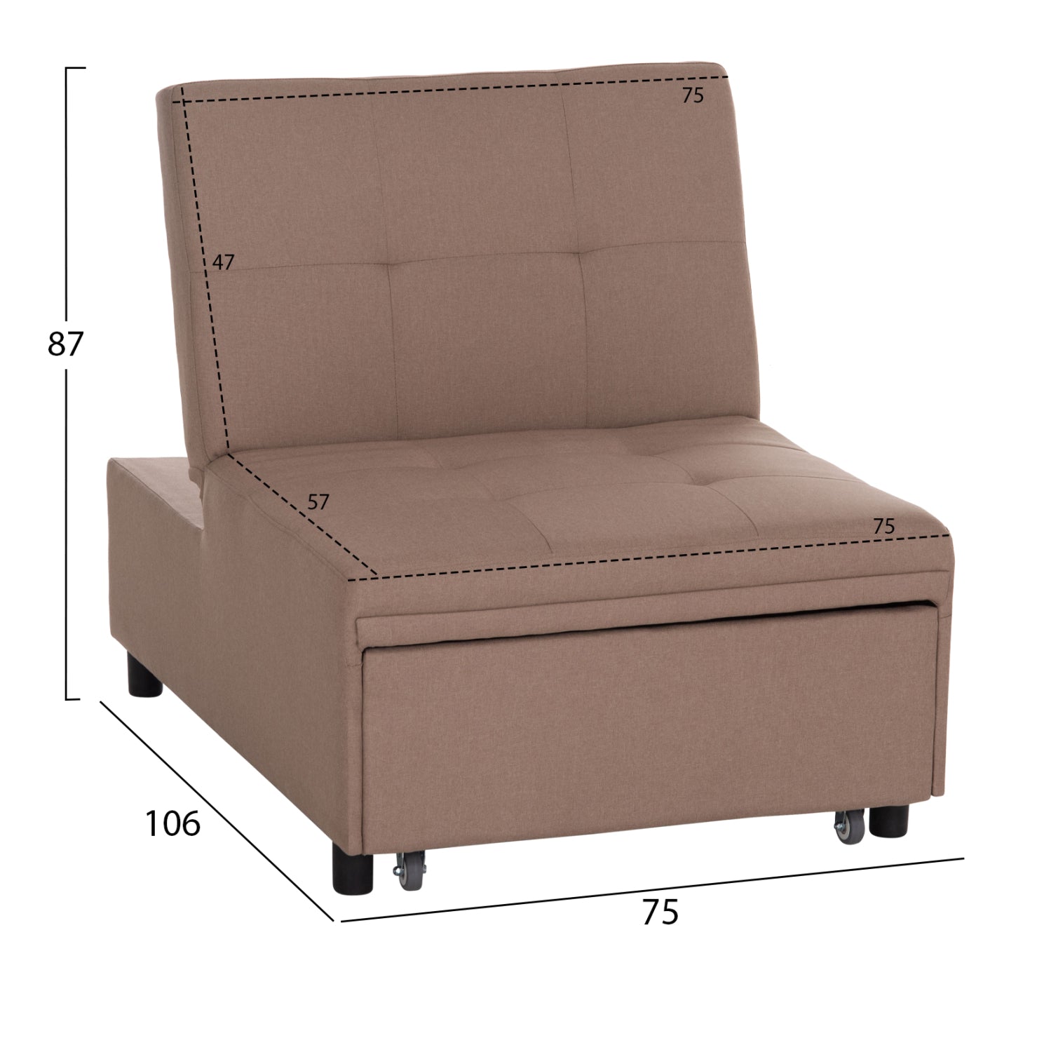LOUNGE CHAIR-BED LIBRE HM3295.03 BEIGE FABRIC 75x106x87Hcm.