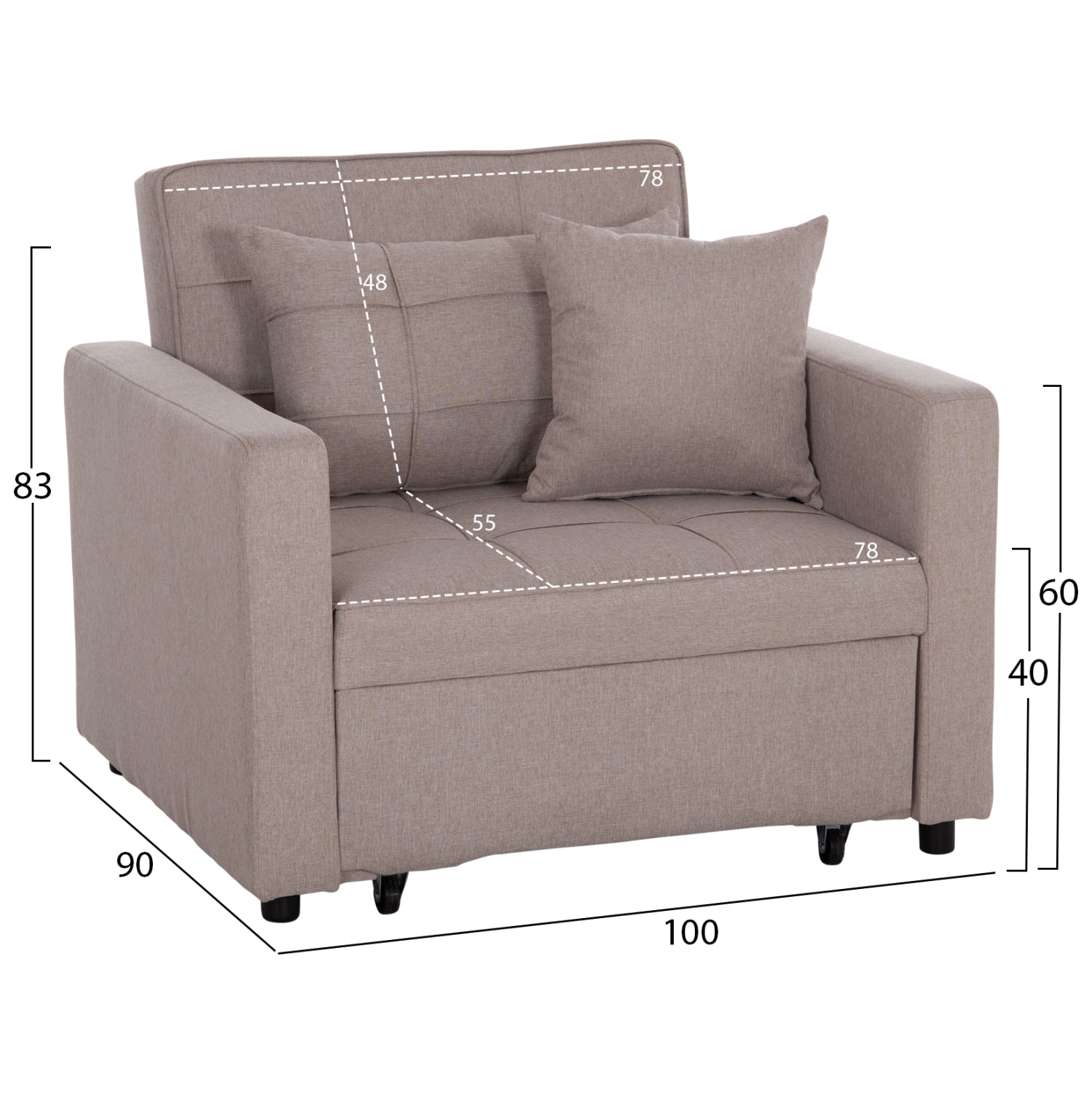 ARMCHAIR-BED MERO HM3306.03 BEIGE FABRIC 100x90x83Hcm.