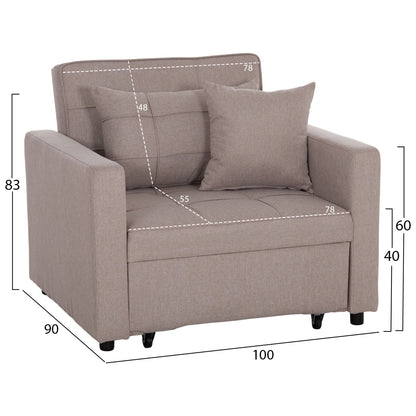 ARMCHAIR-BED MERO HM3306.03 BEIGE FABRIC 100x90x83Hcm.