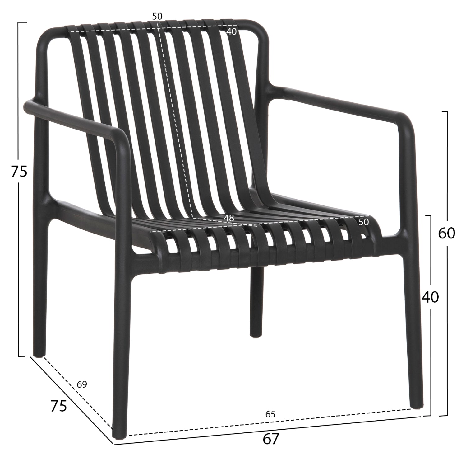 OUTDOOR LOUNGE ARMCHAIR MALEN HM6626.02 BLACK POLYPROPYLENE 67x75x75Hcm
