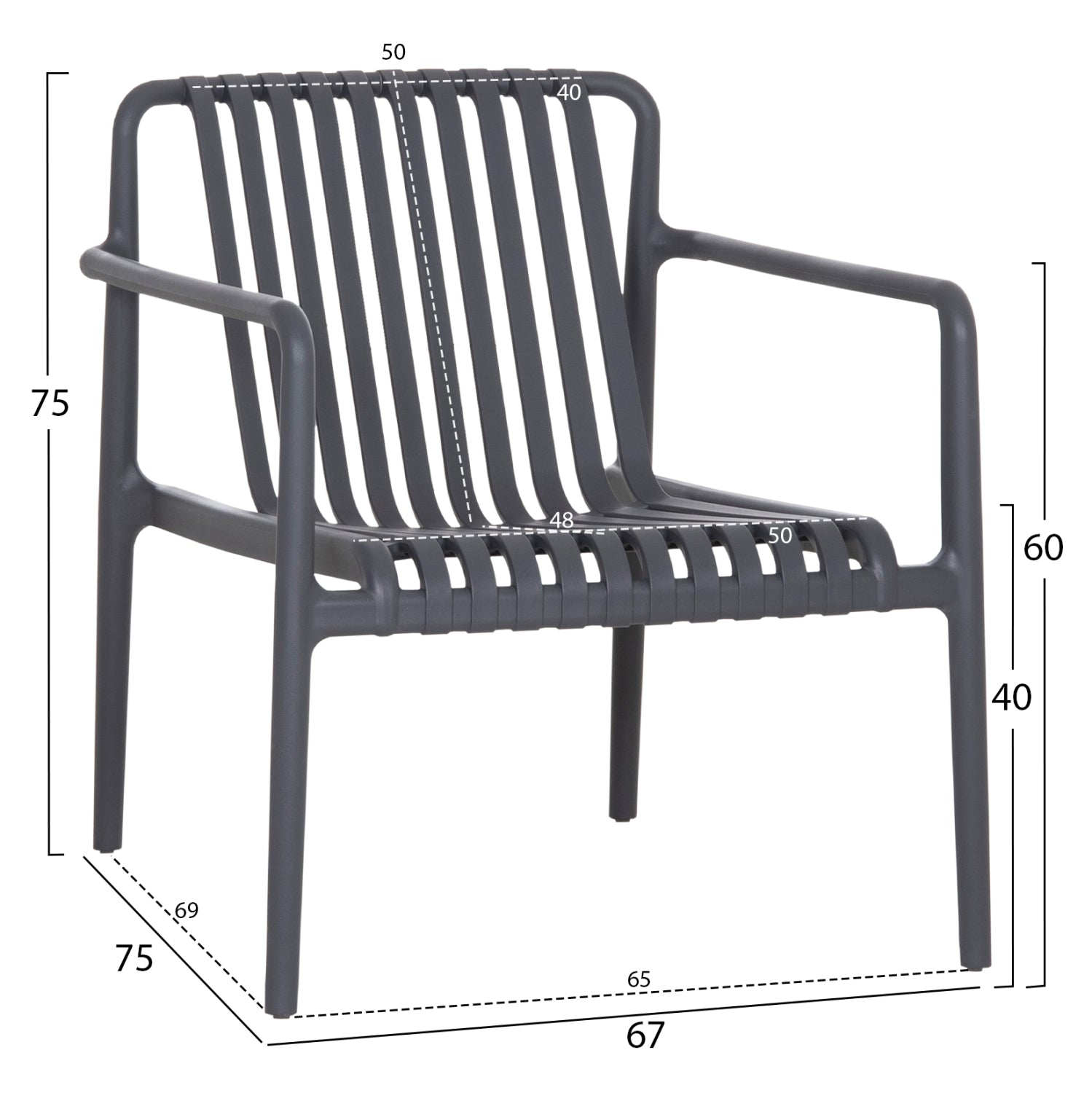 OUTDOOR LOUNGE ARMCHAIR MALEN HM6626.03 GREY POLYPROPYLENE 67x75x75Hcm