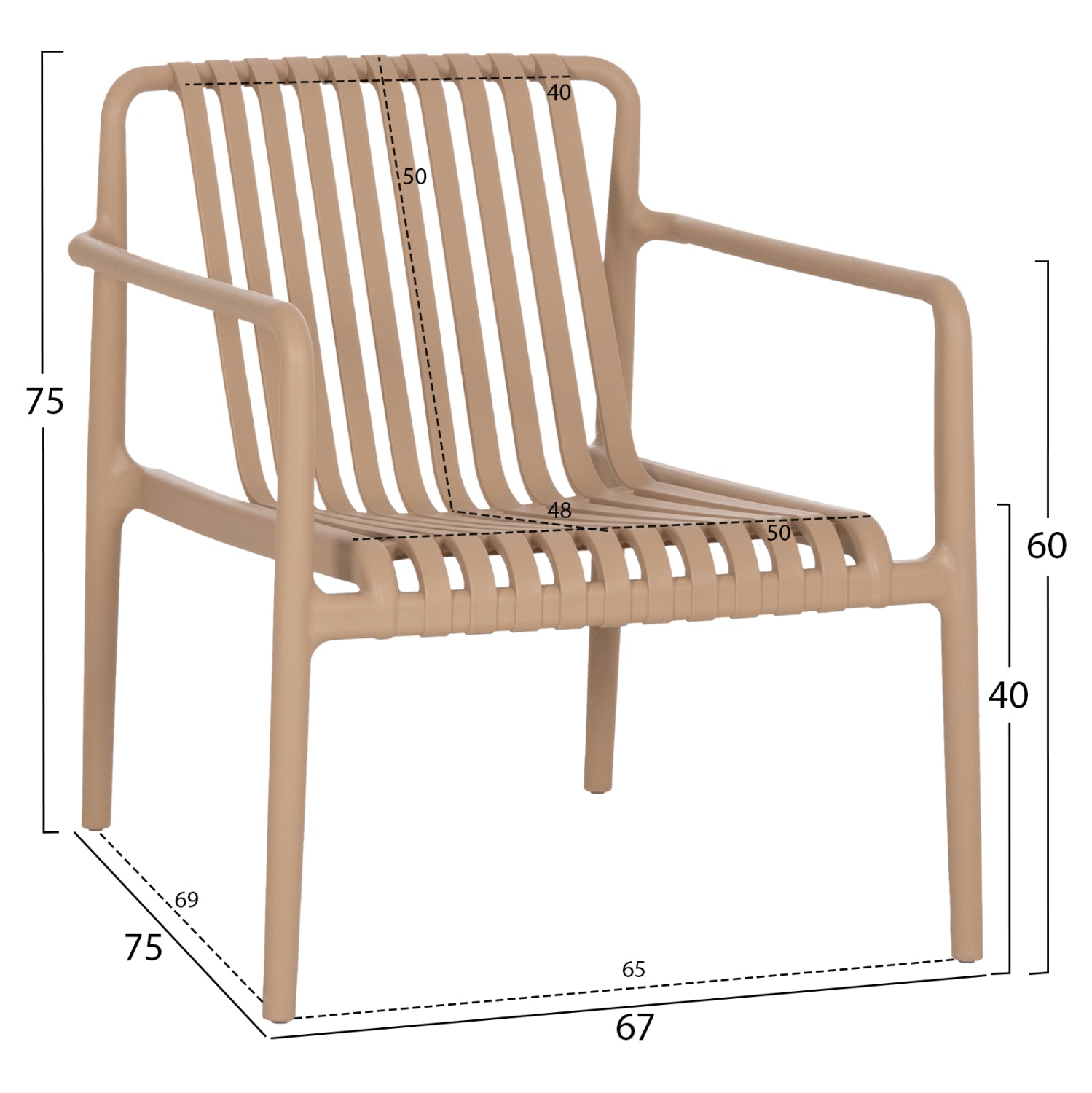 OUTDOOR LOUNGE ARMCHAIR MALEN HM6626.04 CAPPUCCINO POLYPROPYLENE 67x75x75Hcm