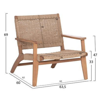 LOUNGE ARMCHAIR MONTER HM6241.01 ACACIA WOOD IN NATURAL--BEIGE ROPE 63.5x60x69Hcm.