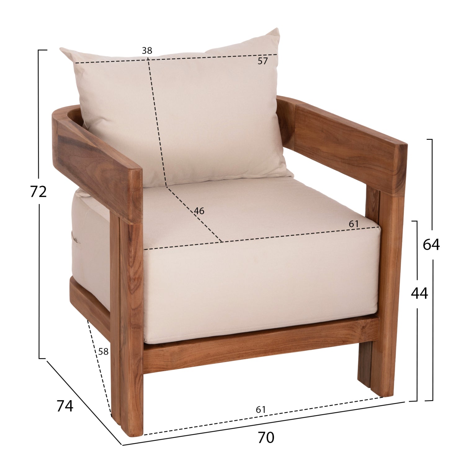 LOUNGE ARMCHAIR SERIES KIOTO HM6380 TEAK WOOD IN NATURAL COLOR 70x74x72Hcm.