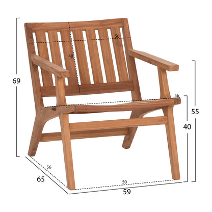 LOUNGE ARMCHAIR ARANIA HM6617 TEAK WOOD IN NATURAL 59x65x69Hcm.