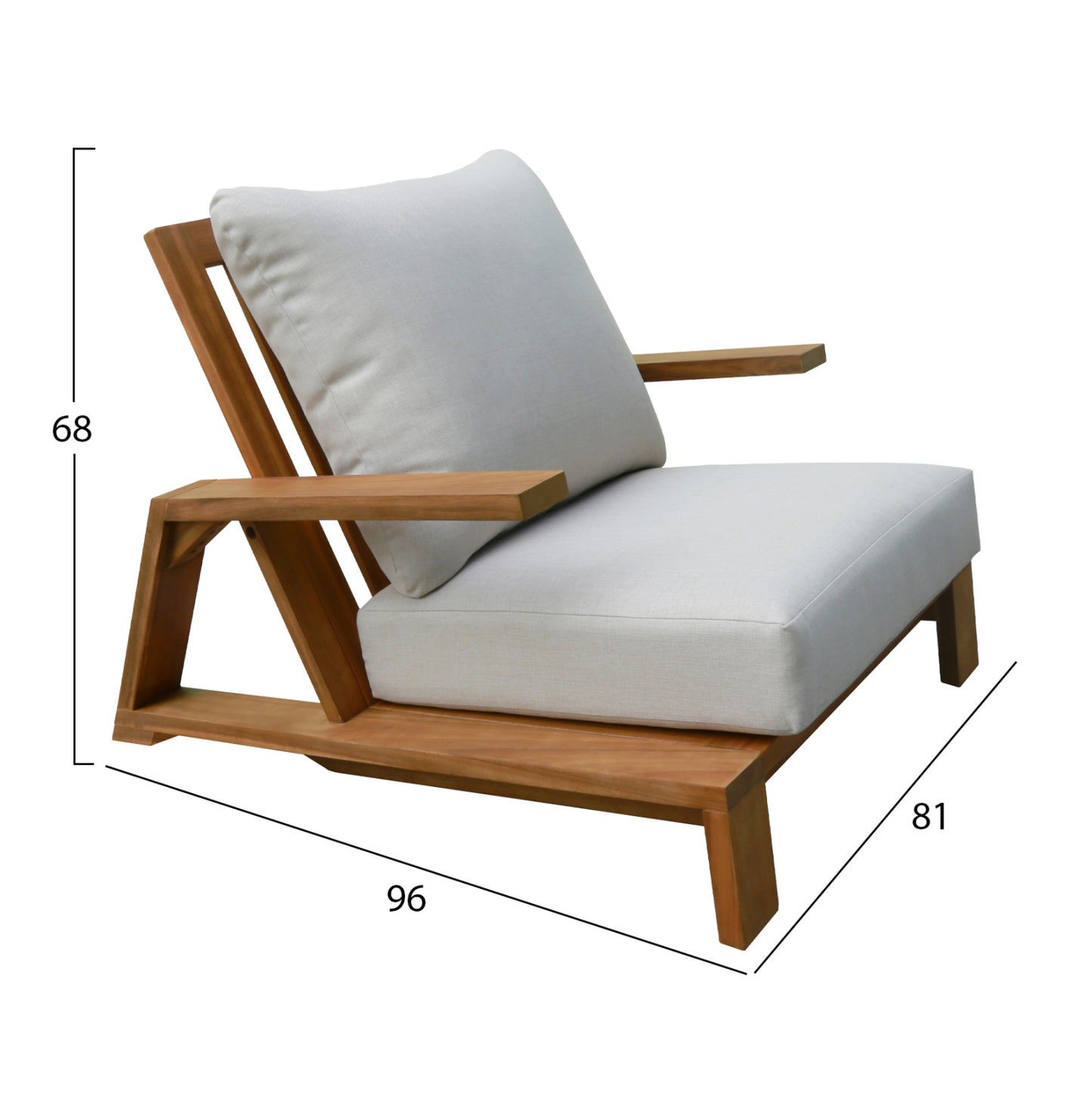 LOUNGE CHAIR MIREX HM6641 ACACIA WOOD IN NATURAL--CUSHIONS IN ECRU 81x96x68Hcm.