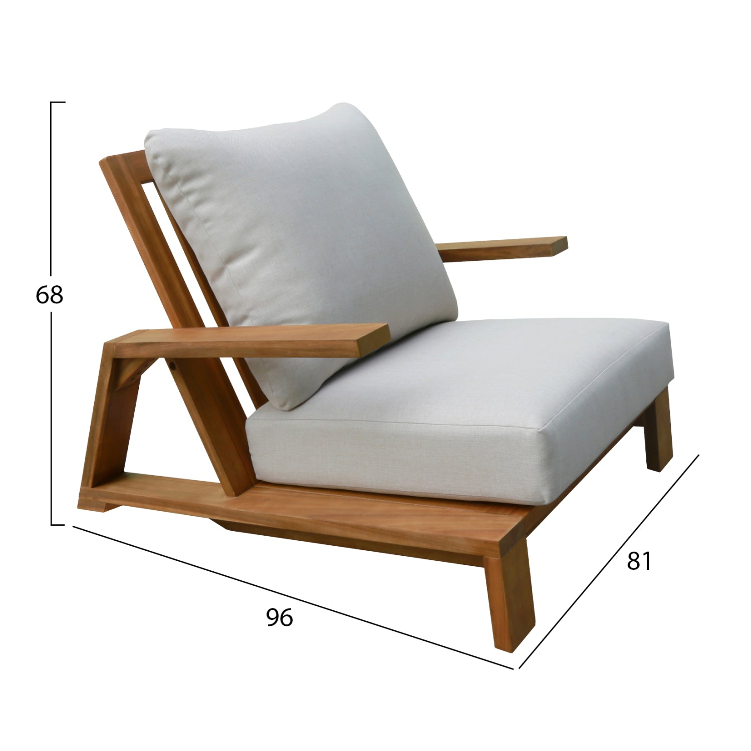 LOUNGE CHAIR MIREX HM6641 ACACIA WOOD IN NATURAL--CUSHIONS IN ECRU 81x96x68Hcm.
