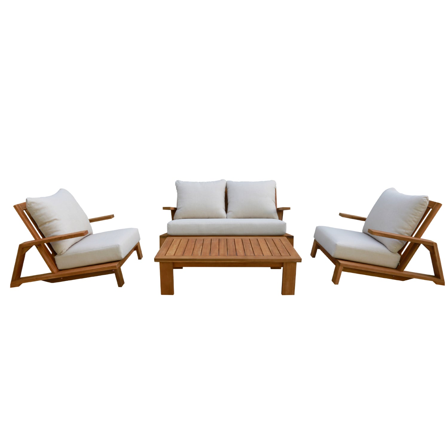 LOUNGE CHAIR MIREX HM6641 ACACIA WOOD IN NATURAL--CUSHIONS IN ECRU 81x96x68Hcm.