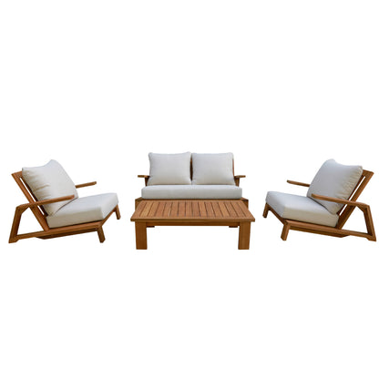 LOUNGE CHAIR MIREX HM6641 ACACIA WOOD IN NATURAL--CUSHIONS IN ECRU 81x96x68Hcm.