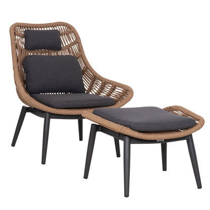 LOUNGE CHAIR WITH FOOTREST REMVAZZO HM6561.01 ALUMINUM IN GREY--WICKER 90x85x96Hcm.