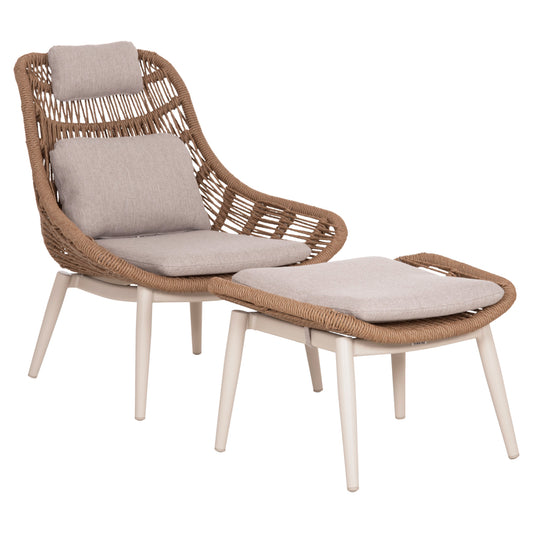 LOUNGE CHAIR WITH FOOTREST REMVAZZO HM6561.02 ALUMINUM IN BEIGE--WICKER 90x85x96Hcm.