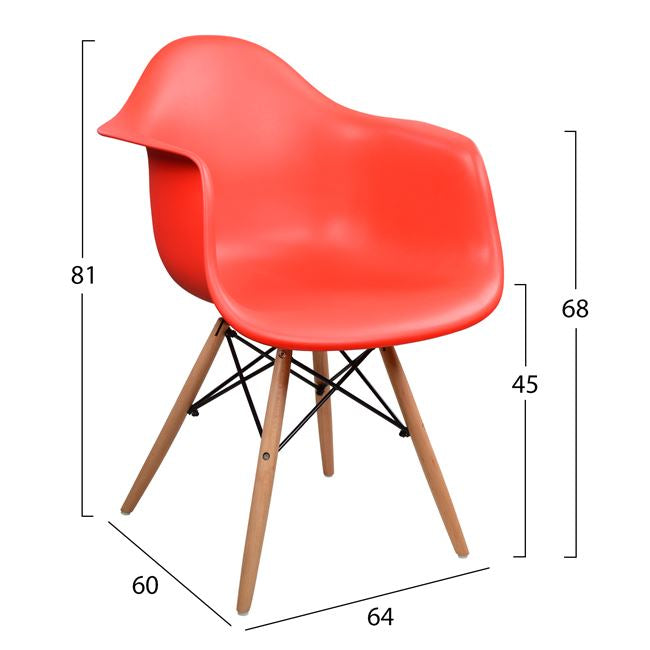 Armchair with wooden legs and red seat Mirto HM005.04 64x60x81 cm