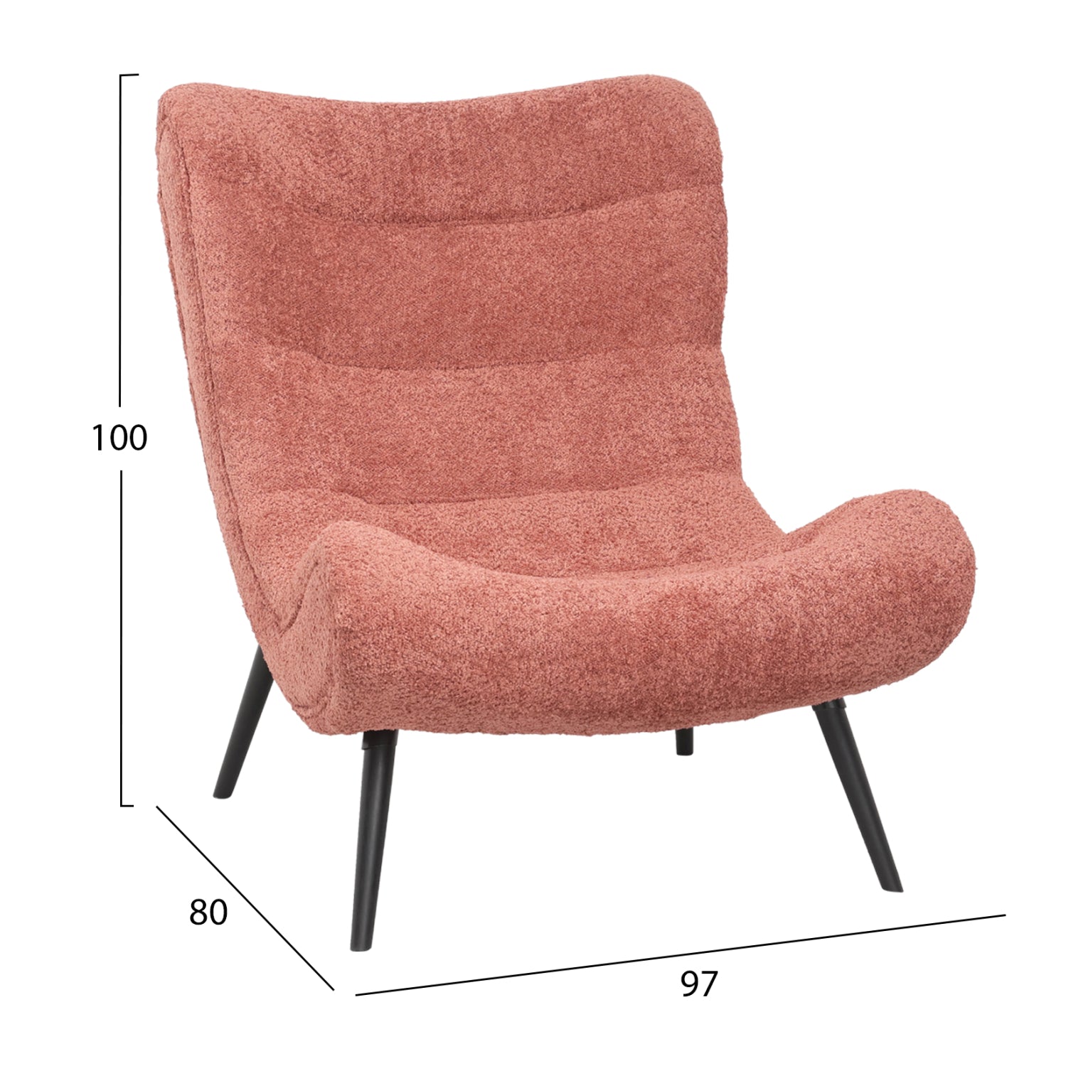 LOUNGE ARMCHAIR WITH FOOTREST BRYM HM10929.02 PINK BOUCLE FABRIC-BLACK LEGS 97x80x100Hcm.