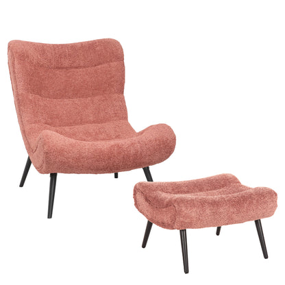 LOUNGE ARMCHAIR WITH FOOTREST BRYM HM10929.02 PINK BOUCLE FABRIC-BLACK LEGS 97x80x100Hcm.