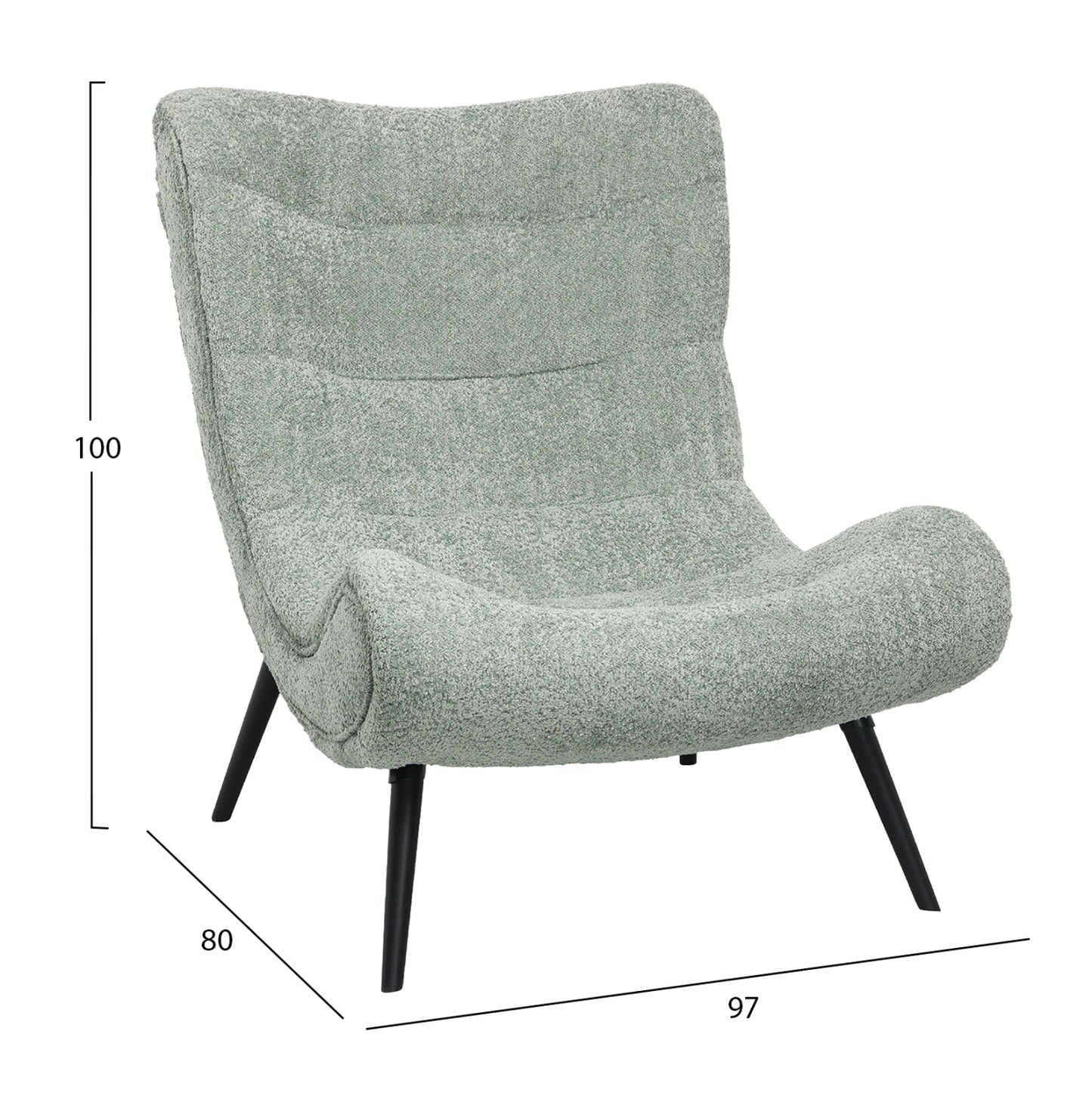 LOUNGE ARMCHAIR WITH FOOTREST BRYM HM10929.05 PISTACHIO GREEN BOUCLE FABRIC-BLACK LEGS 97x80x100Hcm.