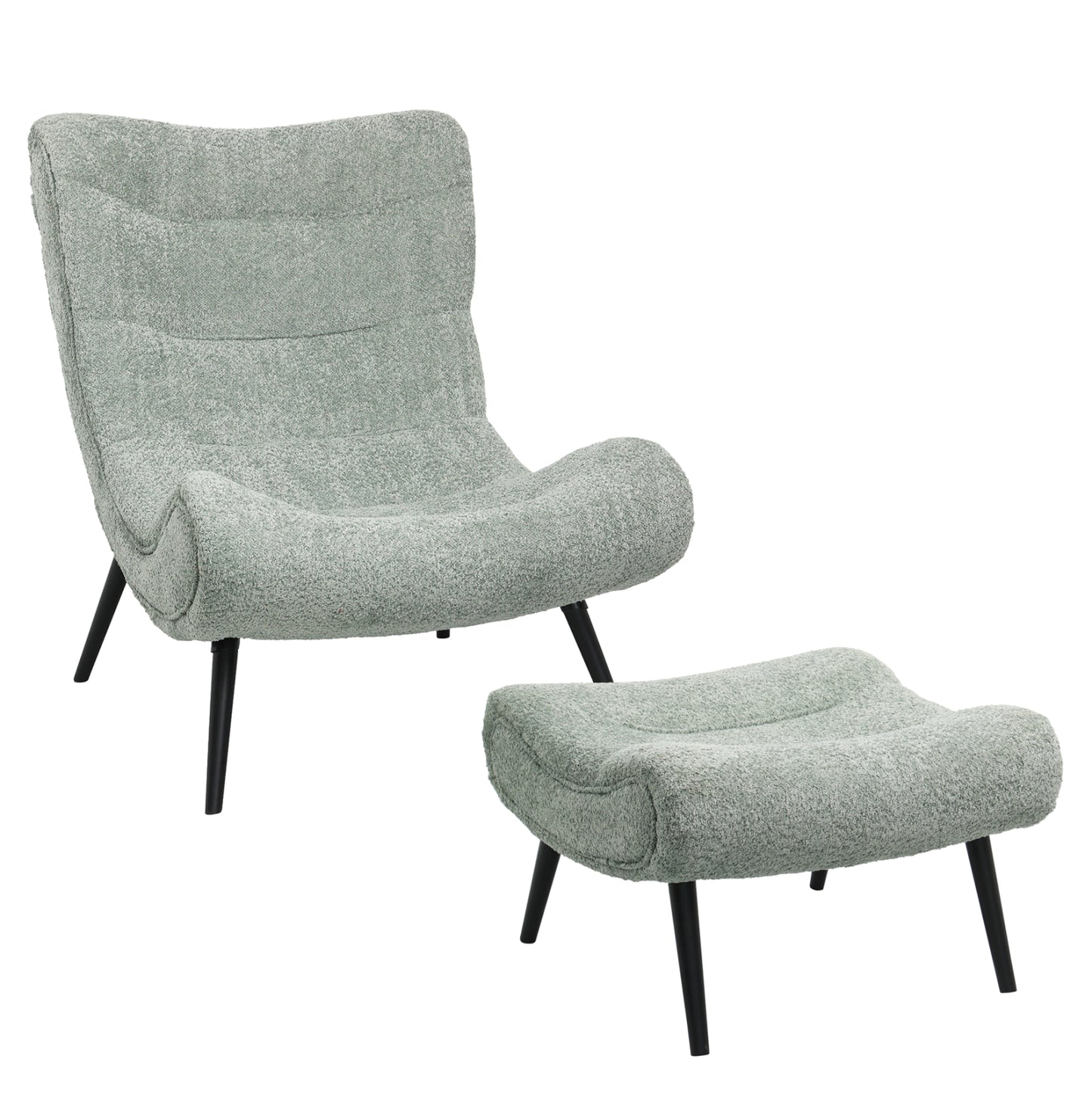 LOUNGE ARMCHAIR WITH FOOTREST BRYM HM10929.05 PISTACHIO GREEN BOUCLE FABRIC-BLACK LEGS 97x80x100Hcm.