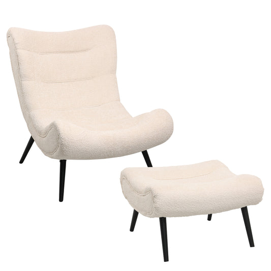 LOUNGE ARMCHAIR WITH FOOTREST BRYM HM10929.06 ECRU BOUCLE FABRIC-BLACK LEGS 97x80x100Hcm.
