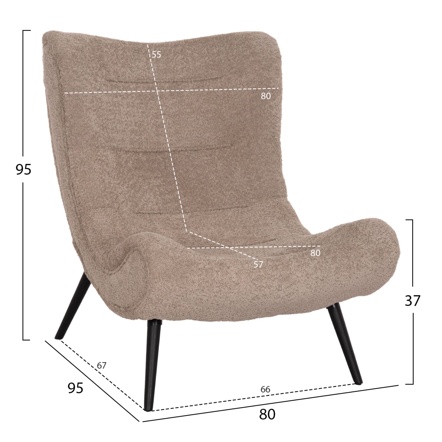 LOUNGE ARMCHAIR WITH FOOTREST BRYM HM10929.08 BROWNISH BEIGE BOUCLE-BLACK LEGS 80x95x95Hcm.