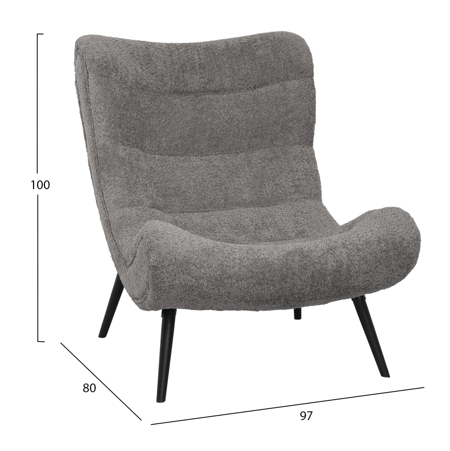 LOUNGE ARMCHAIR WITH FOOTREST BRYM HM10929.11 GREY BOUCLE FABRIC-BLACK LEGS 97x80x100Hcm.
