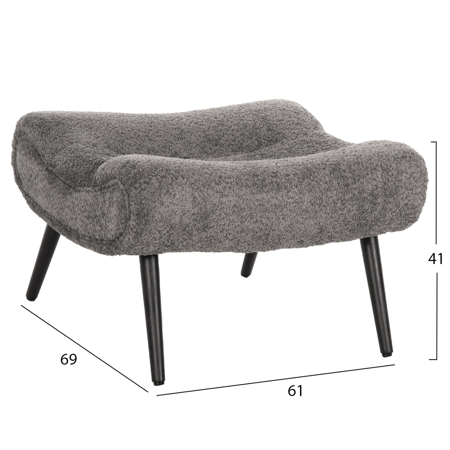 LOUNGE ARMCHAIR WITH FOOTREST BRYM HM10929.11 GREY BOUCLE FABRIC-BLACK LEGS 97x80x100Hcm.