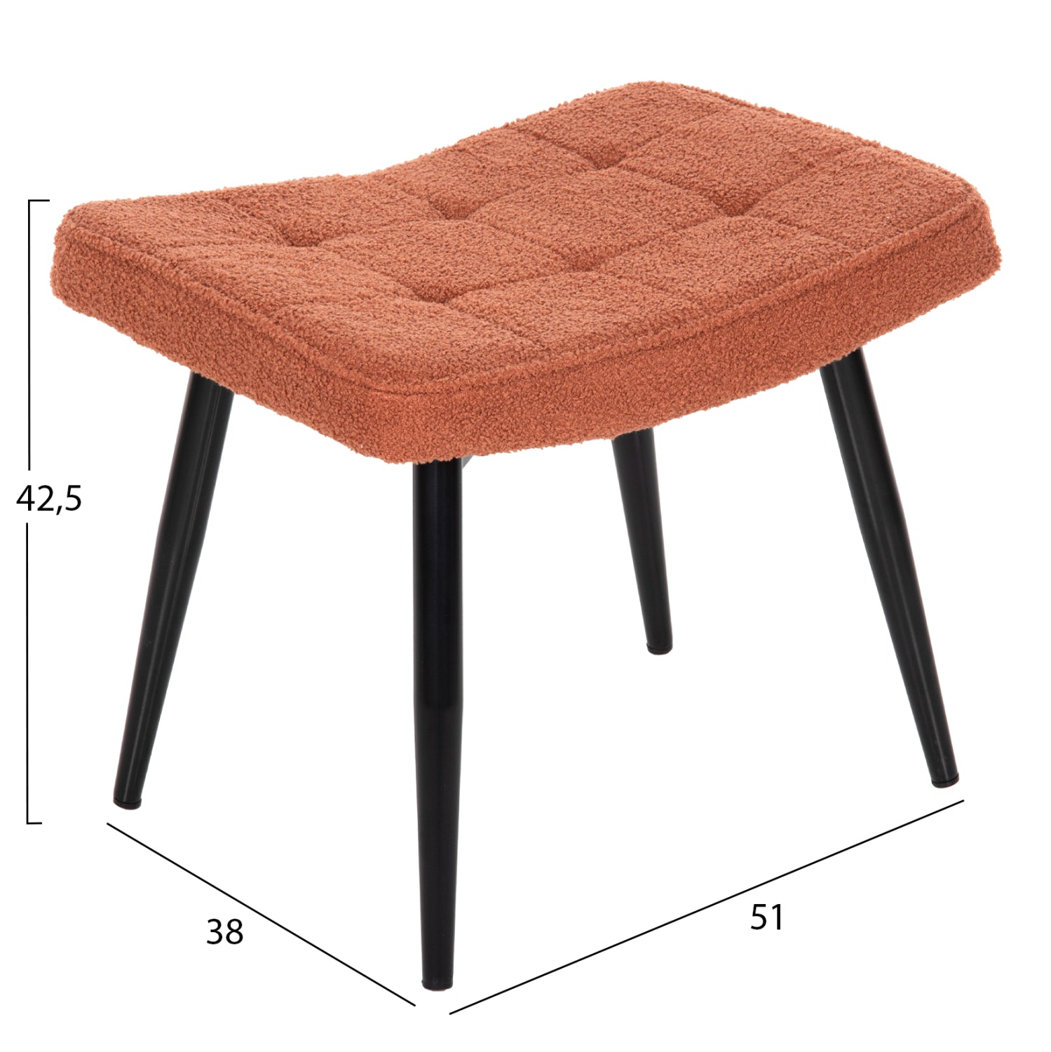 ARMCHAIR WITH FOOTSTOOL CRAWLEY HM8918.22 ORANGE BOUCLE FABRIC-BLACK METAL LEGS 70x74x105Hcm.