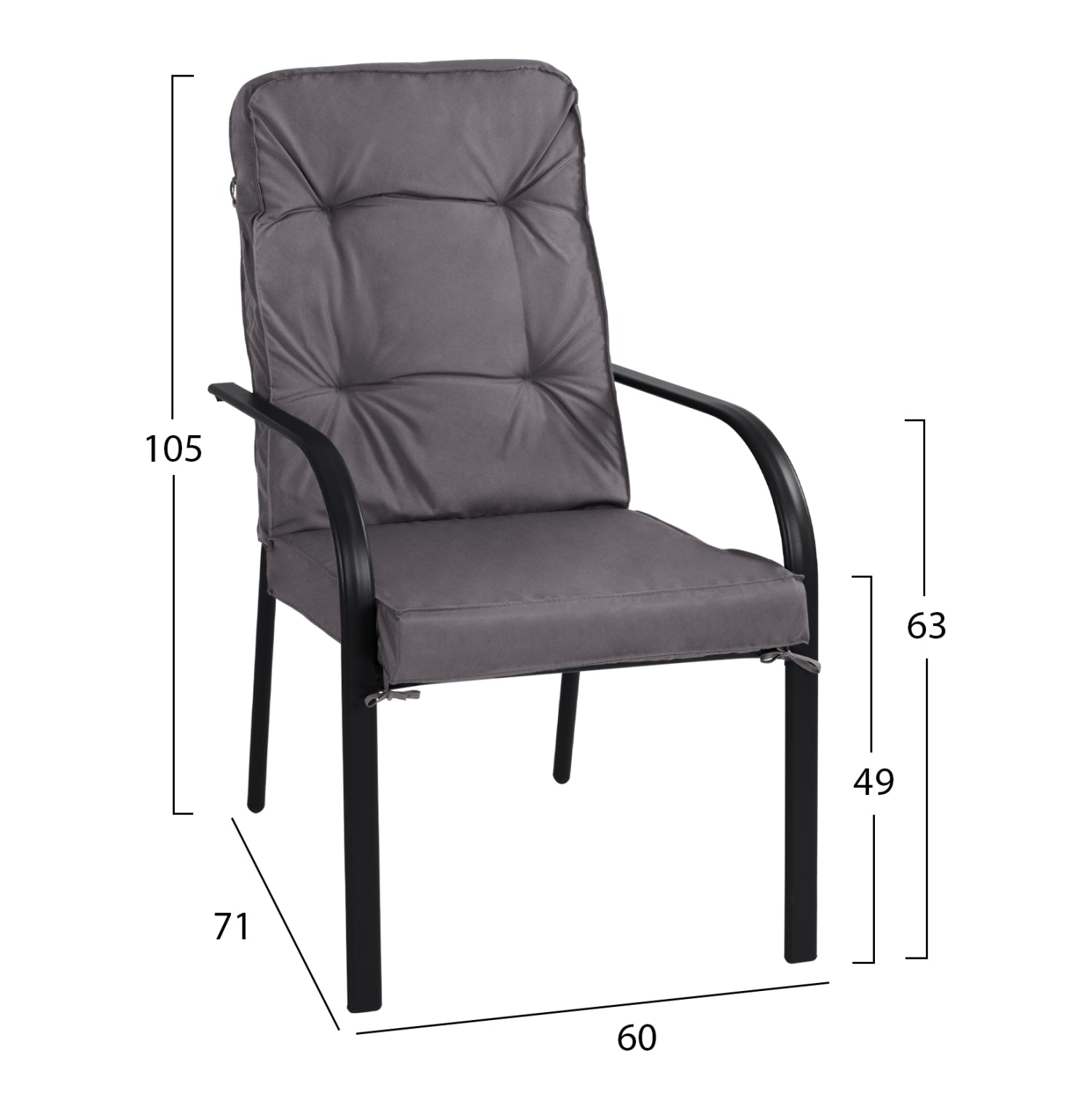 Metallic armchair Endika HM5680.01 Grey color with pillow 60x71x105cm