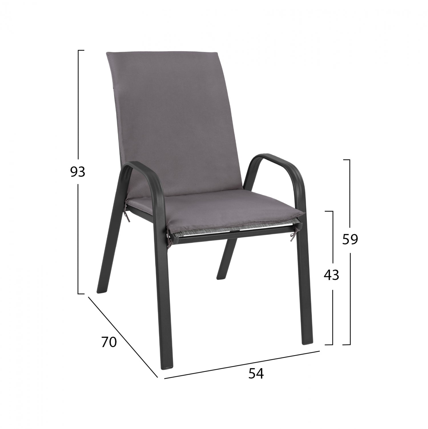 Armchair Leon Metallic grey withgrey pillow HM10573.01 54x70x93 cm.