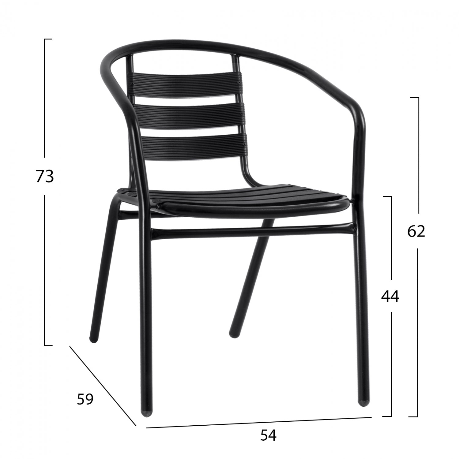 Armchair Laura Metallic Black with aluminum slats HM5037.03 54x59x73cm