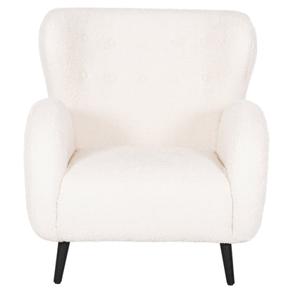 ARMCHAIR KRYLY HM9593.06 ECRU BOUCLE FABRIC-BLACK WOODEN LEGS 83x87x89Hcm.