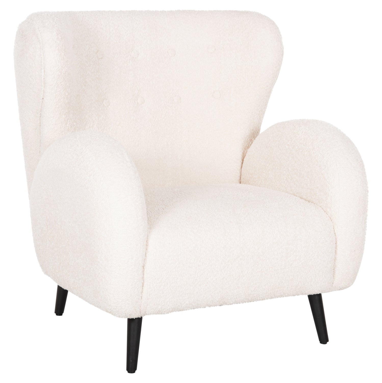 ARMCHAIR KRYLY HM9593.06 ECRU BOUCLE FABRIC-BLACK WOODEN LEGS 83x87x89Hcm.