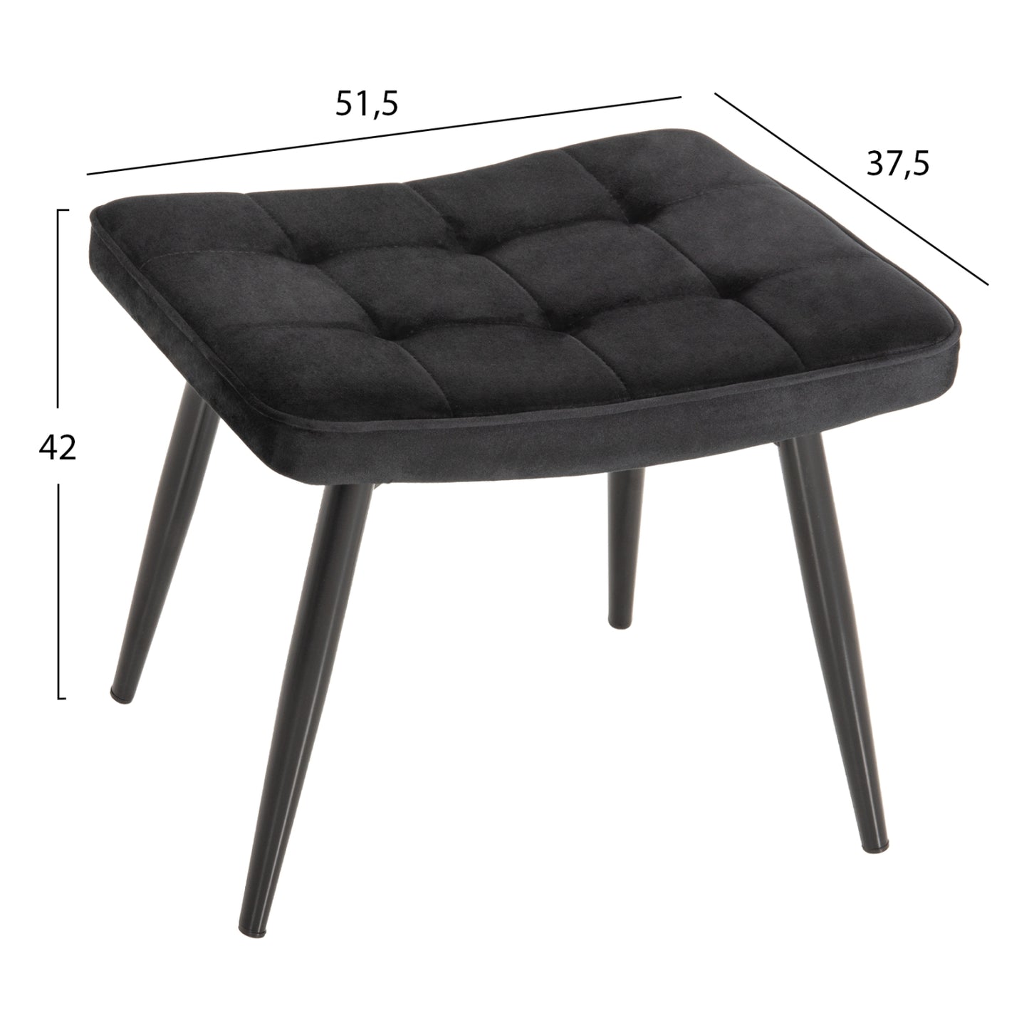 ARMCHAIR WITH FOOTSTOOL CRAWLEY HM8918.04 BLACK VLEVET-METAL LEGS 70x57x103Hcm.