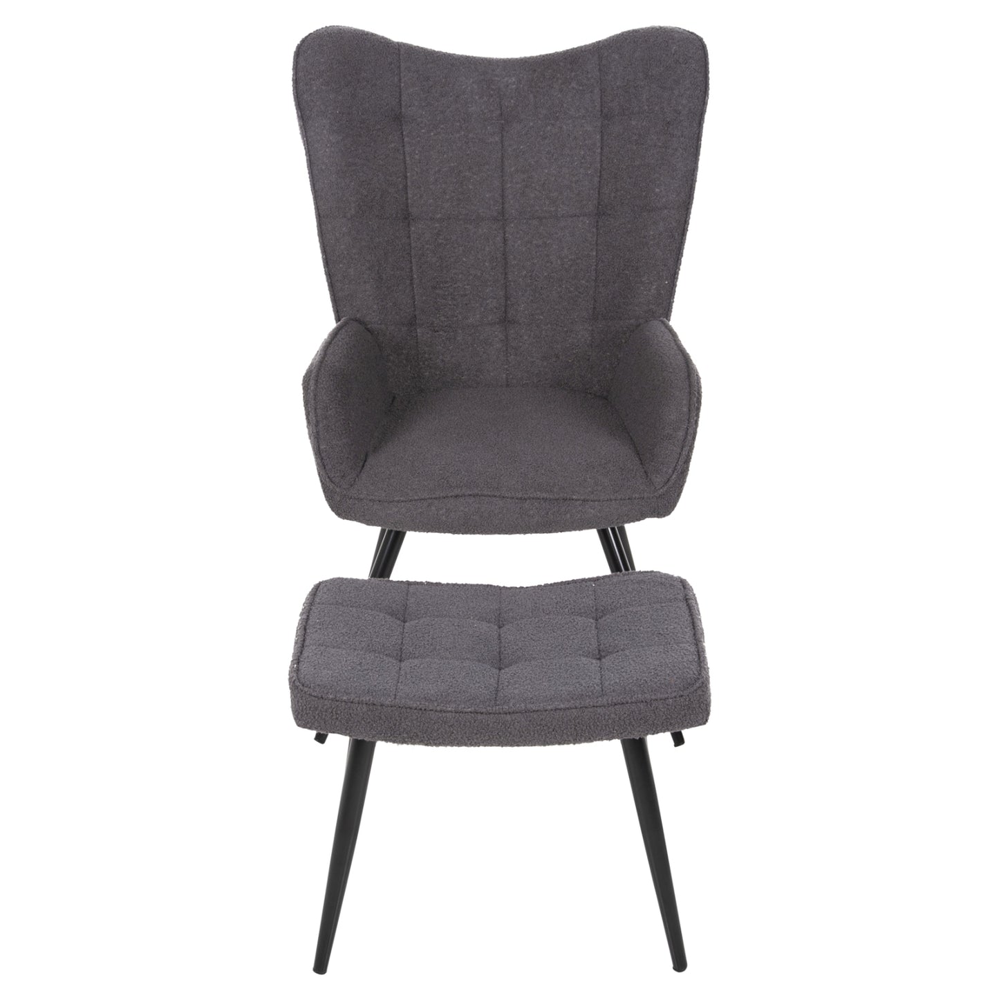 ARMCHAIR CRAWLEY WITH FOOTSTOOL HM8918.21 GREY BOUCLE FABRIC-BLACK METAL LEGS 70x74x105Hcm.